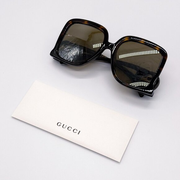 NEW GUCCI GG1326S 007 OVERSIZED DARK HAVANA BROWN MIRROR WOMEN SUNGLASSES GUCCI - Picture 12 of 13